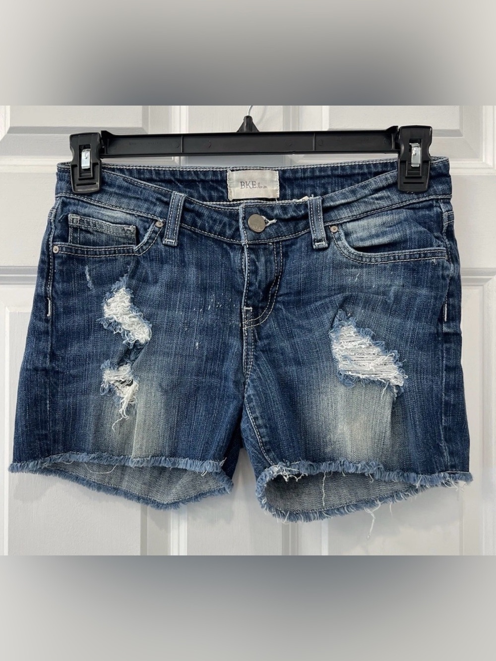 BKE Denim Payton Shorts Dark Wash Distressed Frayed Hem Size 26